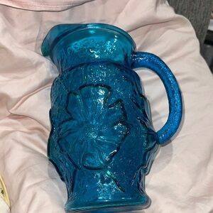 Vintage TG&Y Blue Glass Pitcher | Indiana Glass Floral | 1970s